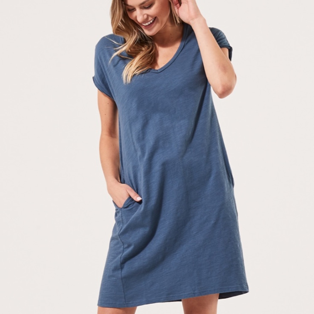🆕WT! Pact Organic Slate Blue Market Tee Dress, SM